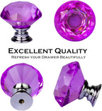 DEELF 30 Packs Kitchen Cabinet Knobs, 30 mm Crystal Cabinet Knobs, Diamond Dresser Handle Drawer Pulls, Dresser Knobs for Cabinets and Drawers, Purple