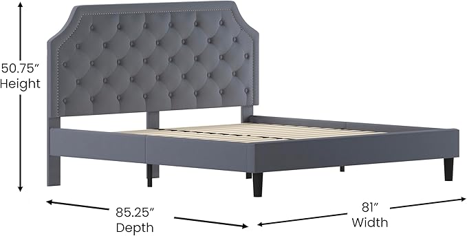 Flash Furniture Brighton King Size Tufted Upholstered Platform Bed in Light Gray Fabric