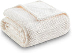 NEWCOSPLAY Super Soft Throw Blanket Ivory Premium Silky Flannel Fleece Leaves Pattern Lightweight Bed Blanket All Season Use (Ivory, Throw(50"x60"))