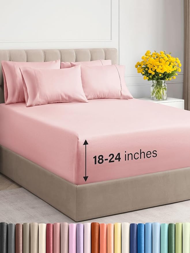 Extra Deep King Sheet Set - 6 Piece Breathable & Cooling Sheets - Hotel Luxury Bed Sheets Set - Easy & Secure Fit - Soft, Wrinkle Free & Comfy Sheets Set - Baby Pink Sheet Set with Extra Deep Pockets