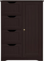 Yaheetech Wooden Bathroom Floor Cabinet, Side Storage Organizer Cabinet with 4 Drawers and 1 Cupboard, Freestanding Entryway Storage Unit Console Table, Home Decor Furniture, Brown