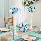 10Pcs Artificial Flower Ball Arrangement, Fake Floral Centerpieces Wedding Roses Bouquet for Parties Valentine's Day Wedding Centerpieces and Home Decor (Blue & White)
