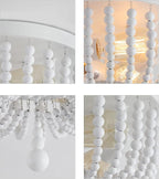 Q&S White Boho Beaded Chandeliers Flush Mount Ceiling Light,3-Lights Small Chandelier Light Fixture for Bedroom,Kitchen,Dining Room,Living Room,Stairway Gazebo