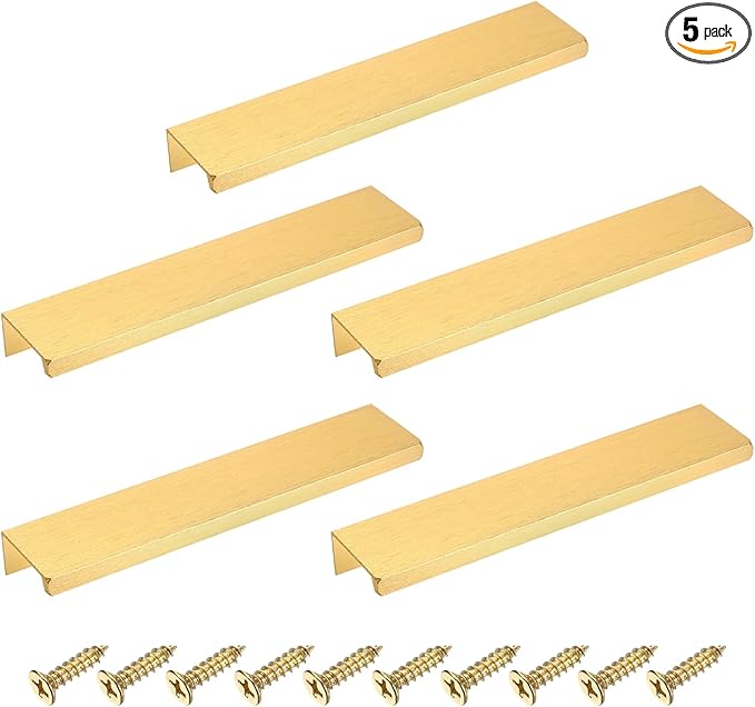 uxcell Cabinet Finger Edge Pull, 5pcs 150mm / 5.91" Aluminum Alloy Back Mount Hidden Cabinet Pulls Concealed Handle for Home Kitchen Drawer Cabinet, Gold