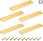 uxcell Cabinet Finger Edge Pull, 5pcs 150mm / 5.91" Aluminum Alloy Back Mount Hidden Cabinet Pulls Concealed Handle for Home Kitchen Drawer Cabinet, Gold
