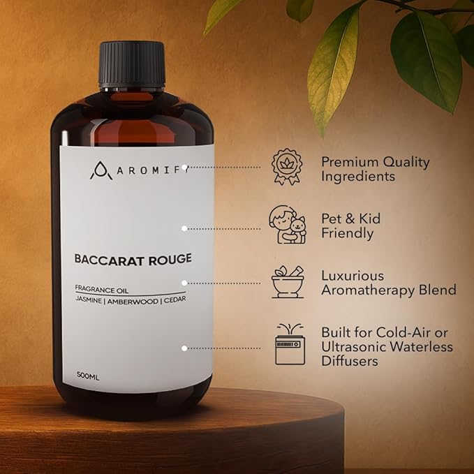 Diffuser Oil Inspired by Baccarat Rouge, 16.9 FL Oz, 500 mL, Luxury Hotel Scent for Home, Bathroom, Spa & Office, Essential Oil Blend for Aromatherapy, Amberwood & Cedar.