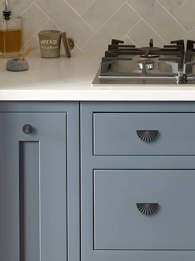 5 Pack Black Cabinet Pulls 2.5" Hole Center Cup Flat Matte Black Drawer Pulls Kitchen Cupboard Bathroom Dresser Cabinet Hardware Handles Zinc Alloy