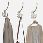 IBosins 10 Pack Heavy Duty Dual Coat Hooks Wall Mounted with 40 Screws Retro Double Hooks Utility Silvery Hooks for Coat, Scarf, Bag, Towel, Key, Cap, Cup, Hat (Silvery)