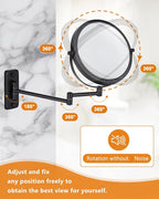 Wall Mounted Makeup Mirror - 1X/10X Magnifying Mirror for Wall, 8 Inch Double Sided 360° Swivel Extendable Bathroom Mirror for Shaving, Black