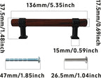 4Pcs 5.35” Walnut Wood Drawer Pulls, 96mm/3.78" Hole Center, Kitchen Cabinet Hardware Handles, Metal and Wooden Cabinet Knobs, T Bar Knob Pull Handles for Wardrobe, Dresser, Cupboard