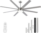 YUHAO 72 Inch Brushed Nickel Ceiling Fan with Light and Remote Control.Noiseless,Dimmable,3CCT,6 Speeds Reversible, DC Ceiling Fans for Indoor or Covered Outdoor