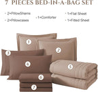 Monbix King Size Comforter Set - 7 Pieces Bed in a Bag King, Rust Pink Bedding Sets with Comforter, All Seasons Down Alternative Comforter Bed Set with Sheets, Pillowcases & Shams
