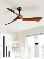 Sofucor 52 Inch Ceiling Fans with Lights, Solid Wood Indoor/Outdoor Ceiling Fan with Remote, Reversible DC Motor, 3 Blade Modern Ceiling Fan Light, Low Profile Ceiling Fans for Bedroom Patio Kitchen