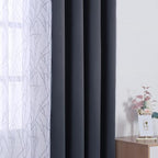 BONZER Mix and Match Curtains - 2 Pieces Branch Print Sheer Curtains and 2 Pieces Blackout Curtains for Bedroom Living Room Grommet Window Drapes, 54x95 Inch/Panel, Grey Dark, Set of 4 Panels