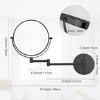 Rechargeable Wall Mounted Lighted Makeup Mirror, 8" Double-Sided Magnifying Vanity Mirror 1X/10X, 3 Color Touch Screen Dimmable Shaving Mirror, 360° Rotation Foldable Bathroom Mirror, Black