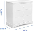 Delta Children Sutton 3 Drawer Dresser with Changing Top and Interlocking Drawers - Greenguard Gold Certified, Bianca White