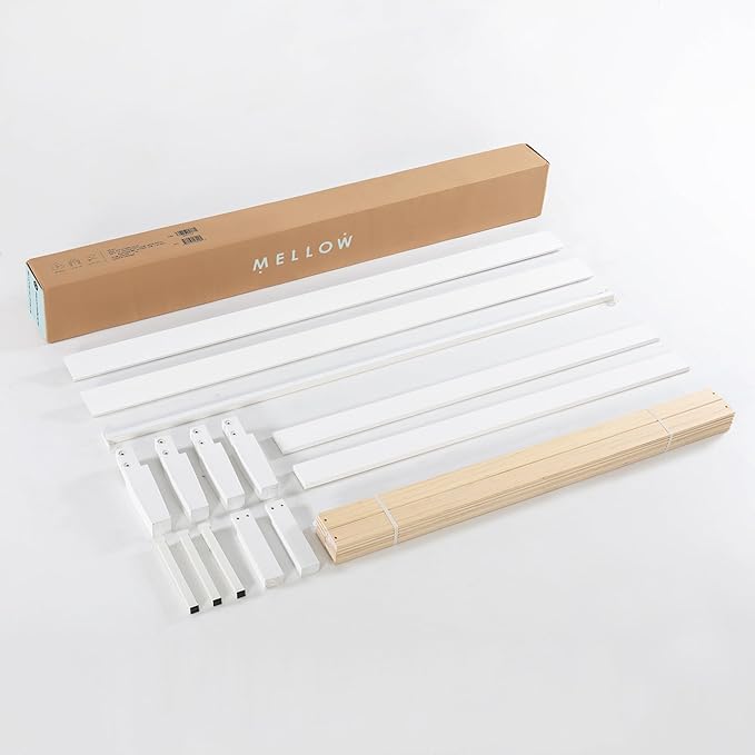 Mellow Naturalista Classic 12 Inch Solid Wood Platform Bed with Wooden Slats, Twin, White