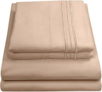 RV Queen Bed Sheets - Breathable Luxury Sheets with Full Elastic & Secure Corner Straps Built In - 1800 Supreme Collection Extra Soft Deep Pocket Bedding Set, Sheet Set, RV Short Queen, Taupe