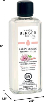 Maison Berger - Underneath The Magnolias - Lampe Berger Fragrance Refill Oil for Home Diffusers - Luxury Air Freshener with Rose, Jasmine & Musk Notes - 16.9 Fl Oz (500ml)