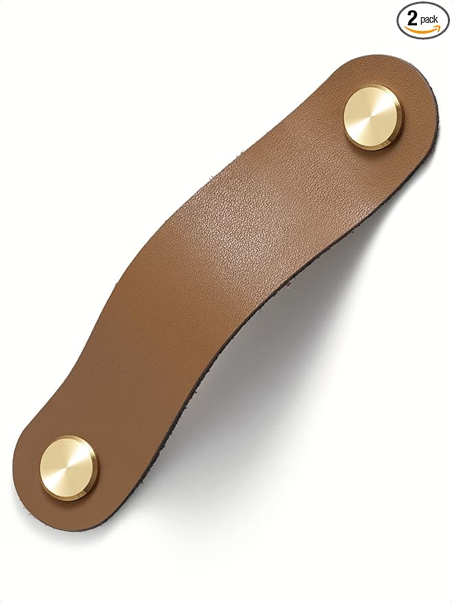 Brown Leather Drawer Pulls 2 Pack 3.78"(96mm) Leather Handles Cabinet knobs for Kitchen Cabinet Drawers Bathroom Dressers