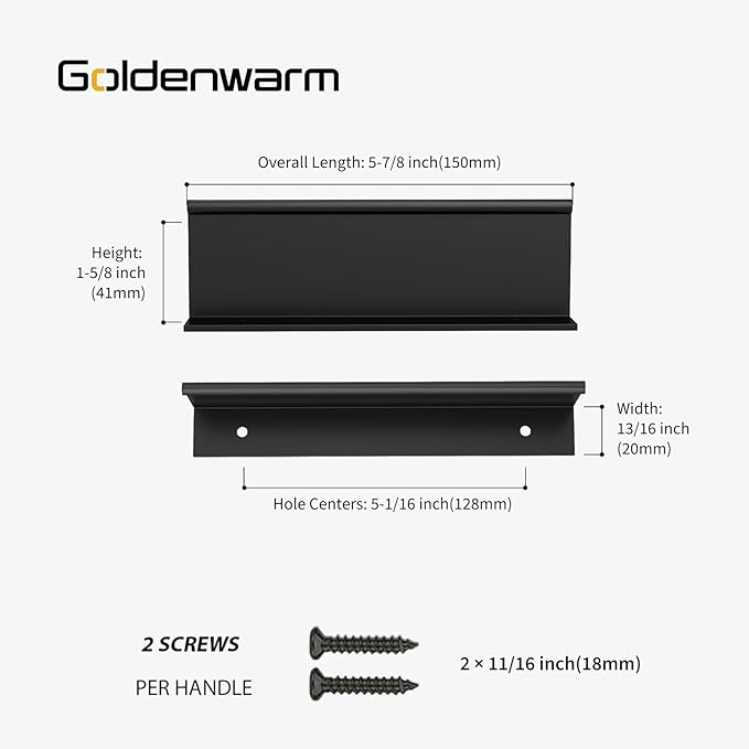 goldenwarm 100 Pack Black Finger Edge Pulls Drawer Finger Pulls Matte Black Kitchen Hardware Handles Bedroom Dresser Drawers,5in Hole Center