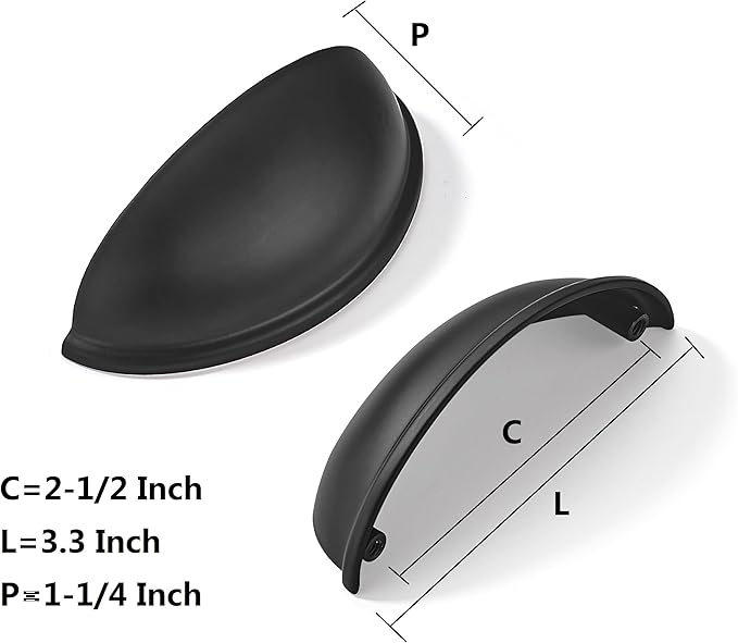 khtumeware 5 Pack 2-1/2" Drawer Pulls Matte Black Cabinet Cup Pulls Kitchen Hardware Cabinet Handles Drawer Handles Knobs 2.5 inch Hole Center