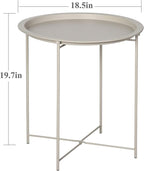 VECELO Side/End Table, Folding Round Metal Anti-Rust and Waterproof Outdoor or Indoor Tray for Living Room Bedroom Balcony and Office, 2 PCS, Grey