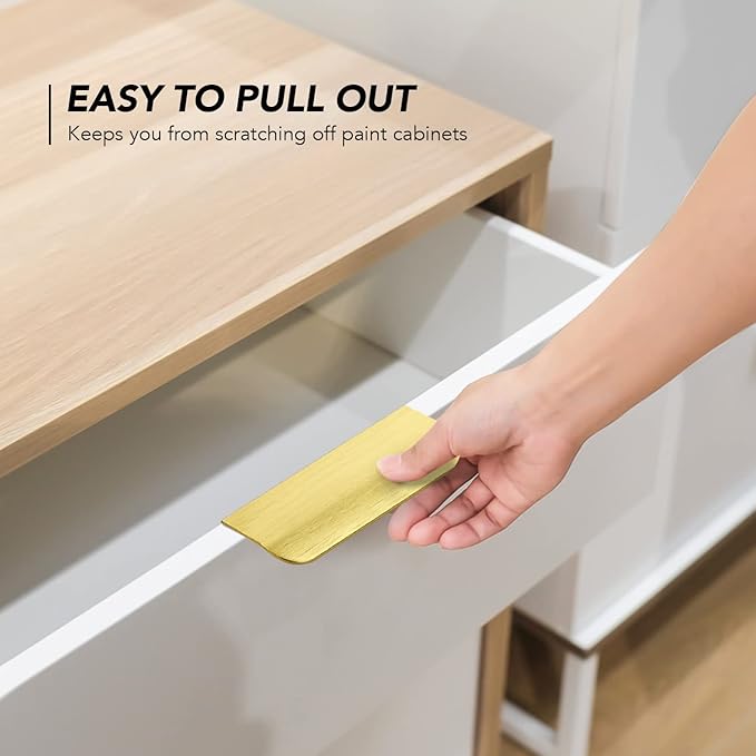 Ravinte Hardware 8 Pack Gold Cabinet Handles, 4 Inch (102mm) Finger Edge Pulls, 3 Inch Hole Center, Finger Pulls for Cabinets