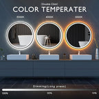 LED Sensor Mirror, Round Human Body Induction, Black Framed Vanity Mirror, Illuminated Dimmable Anti Fog IP44 Waterproof Wall Mounted Mirror (32" L x 32" W)