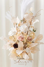 Ling's moment Christmas Decor, 41" Tall Fall Free Standing Artificial Flowers Arrangements 2pcs Wedding Arch Altar Stage Decorations White Beige for Ceremony Reception Rose Fake Floral Party