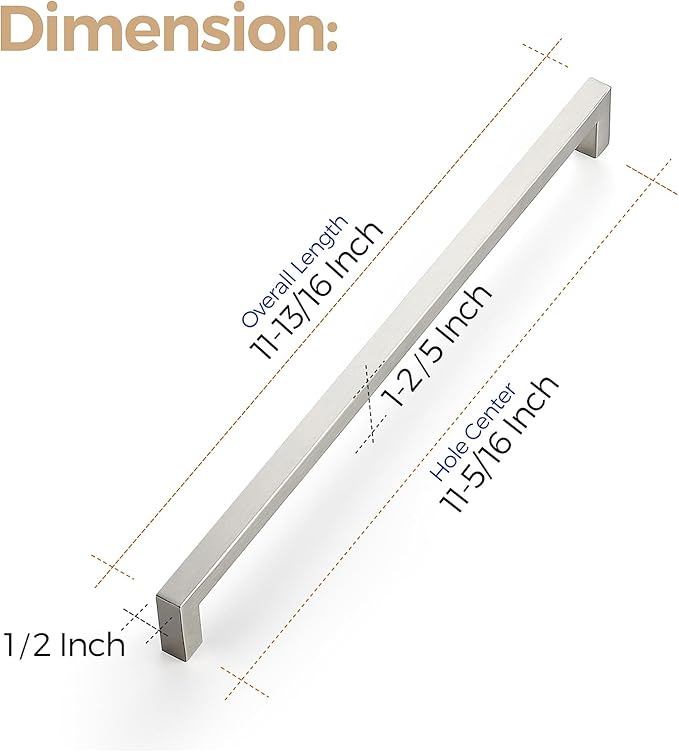 Ravinte 20 Pack 11-5/16 Inch Square Cabinet Handles - Brushed Nickel Stainless Steel Drawer Pulls for Kitchen Hardware