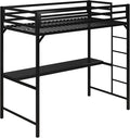 DHP Miles Metal Twin Loft Bed with Desk, Black