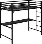 DHP Miles Metal Twin Loft Bed with Desk, Black