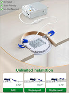 zouzai 12 Pack 6 Inch 5CCT Ultra-Thin LED Recessed Ceiling Light with Junction Box, 2700K/3000K/3500K/4000K/5000K Selectable, 12W Eqv 110W,Dimmable, led can Lights- ETL and Energy Star Certified