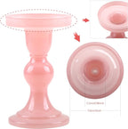 GMWD 3 Pcs Glass Candle Holder Set Clear, Pink Candlesticks Holders Pillar Taper Candles Tealight Stand for Wedding Centerpieces Home Decorations Dining Table