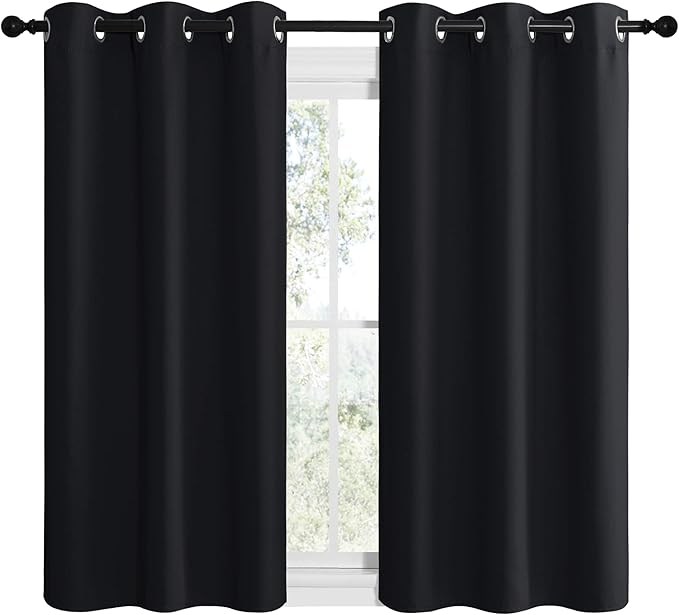 NICETOWN Blackout Draperies Window Curtain Panels, Autumn/Winter Thermal Insulated Solid Grommet Blackout Curtains/Drapes for Cafe (Set of 2, 42 inches by 50 inches, Black)