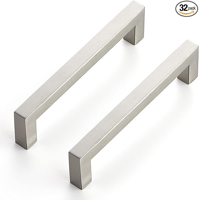 Ravinte 32 Pack 5 Inch Kitchen Square Cabinet Handles Satin Nickel Pulls Brushed Nickel Kitchen Cabinet Hardware Handles for Cupboard Drawer Pulls