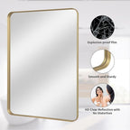 VooBang Bathroom Mirror 30x40 inch, Gold Gorgeous Deep Frame Wall Mirror, Modern Round Corner Bathroom Vanity Mirror for Bedroom, Living Room, Hanging or Leaning Horizontal or Vertical, Gold