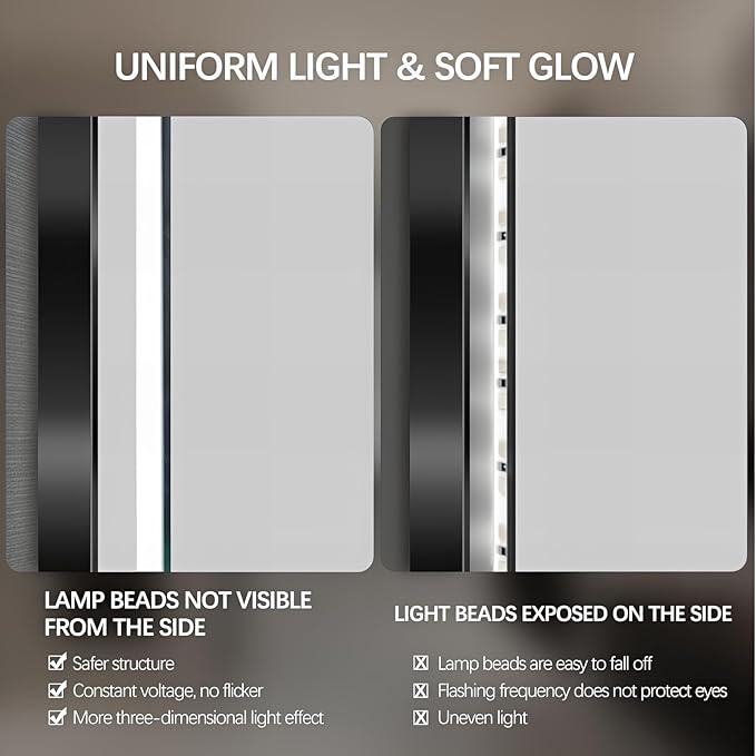 40" Round LED Bathroom Mirror, Wall Mounted Backlit Vanity Mirror with 45° Beveled Frame Lighted Mirror for Bedroom, Fog Free 3-Color Dimmable Lights Memory Function, Black
