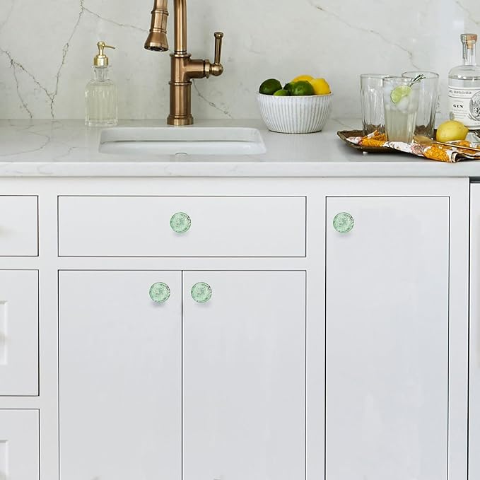 Perilla Home Set of 6 Bubble Knobs - Decorative Light Green Crystal Knobs - Glass Knob for Home Decor, Interior, Kitchen Cabinet, Hardware, Cupboard, Door, Dresser, Wardrobe and Drawer Pulls Handles