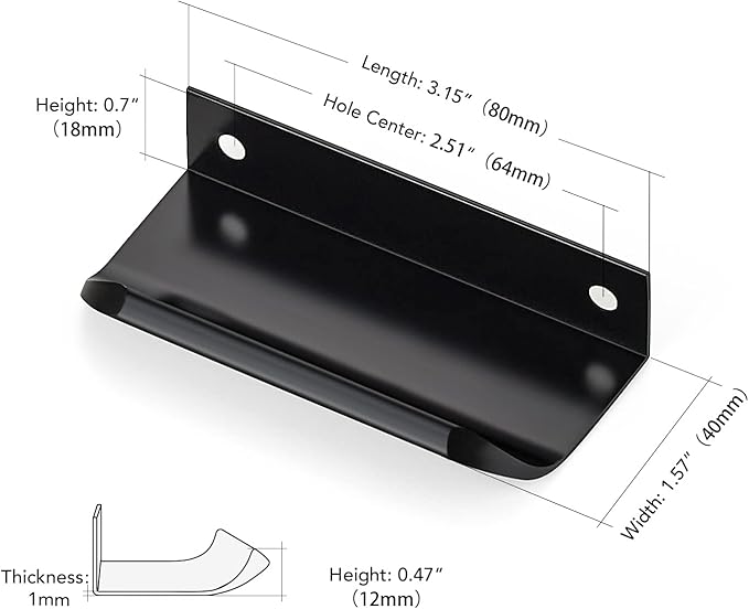 Ravinte Hardware 30 Pack Black Cabinet Handles, 3.15 Inch (80mm) Finger Edge Pulls, 2-1/2 Inch Hole Center, Finger Pulls for Cabinets
