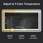 60"x 40" LED Bathroom Mirror with Lights, Front and Backlight, Dimmable Smart Mirror Bathroom, Anti-Fog, 3 Colors Lighted Bathroom Vanity Mirror for Wall Tempered Glass (Horizontal/Vertical)