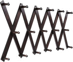 Homode Accordion Wall Hanger, Hat Hangers Wall Mounted, Wood Accordian Coat Rack with 17 Hooks, Expandable Peg Rack Wall Organizer for Hanging Baseball Caps, Hats, Purse, Coffee Cup, Bag, Walnut