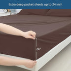 King Size Sheets Set for Air Mattress - Deep Pocket King Sheet Set - 3Pcs Side Storage Pocket Fitted Sheet & Pillowcases Easily Fits 16in to 24in Pillow Top Air Bed Mattress - Brown
