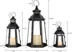 DECORKEY 19’’&16’’&8’’ Lanterns Decorative Outdoor & Indoor, Large Lantern for Front Porch, Metal Frame Candle Holders with Glass, Vintage Patio, Pathway, Balcony, Garden, Yard Decor