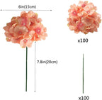 100PCS Artificial Hydrangea Flowers, Fake Flowers Silk Hydrangea Full Flowers Heads with Stems for Wedding Home Party Shop Baby Shower Decor (Rubber Pink)