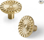 Brushed Gold Cabinet Knobs 10 Pack Round Sunflower Dresser Drawer Hardware Furniture Cupboard Handles for Bathroom Single Hole Knob Kitchen SH-BG-K10