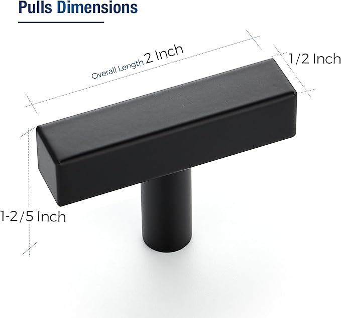 JOY DECOR 30 Pack Single Hole Matte Black Square Cabinet Handles Stainless Steel Cabinet Hardware Pulls for Kitchen and Drawers with 2 Inch Overall Length