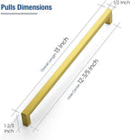 JOY DECOR 6 Pack Cabinet Handles, Gold Cabinet Pulls, 12-3/5 Inch Kitchen Closet Handles Square Drawer Pulls Stainless Steel Drawer Hardware, 320mm Hole Centers