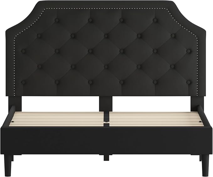 Flash Furniture Brighton Queen Size Tufted Upholstered Platform Bed in Black Fabric